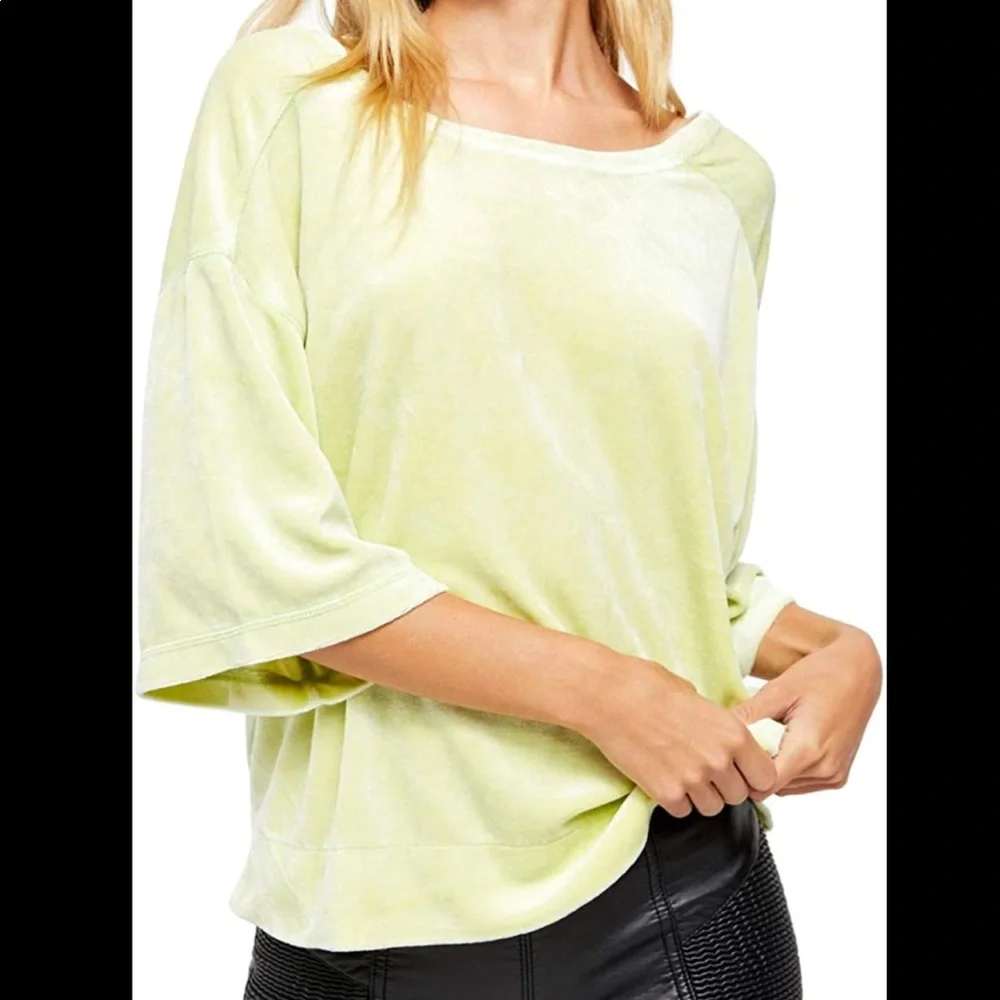 NWT Free People We the Free oversized crop velvet tee neon lime size small - Picture 1 of 9